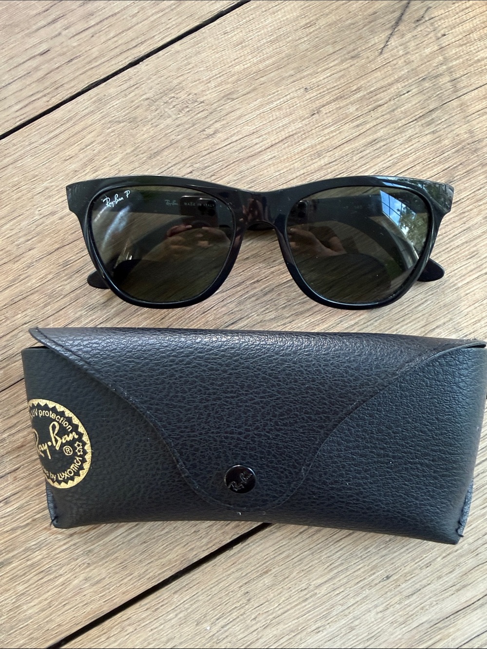 Ray-Ban Black Frame Sunglasses with Dark Green Lenses